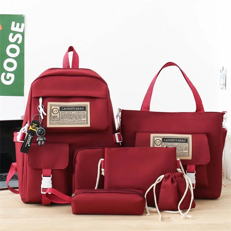 5Pc Harajuku Kawaii School & Laptop Bag Set for Teen Girls