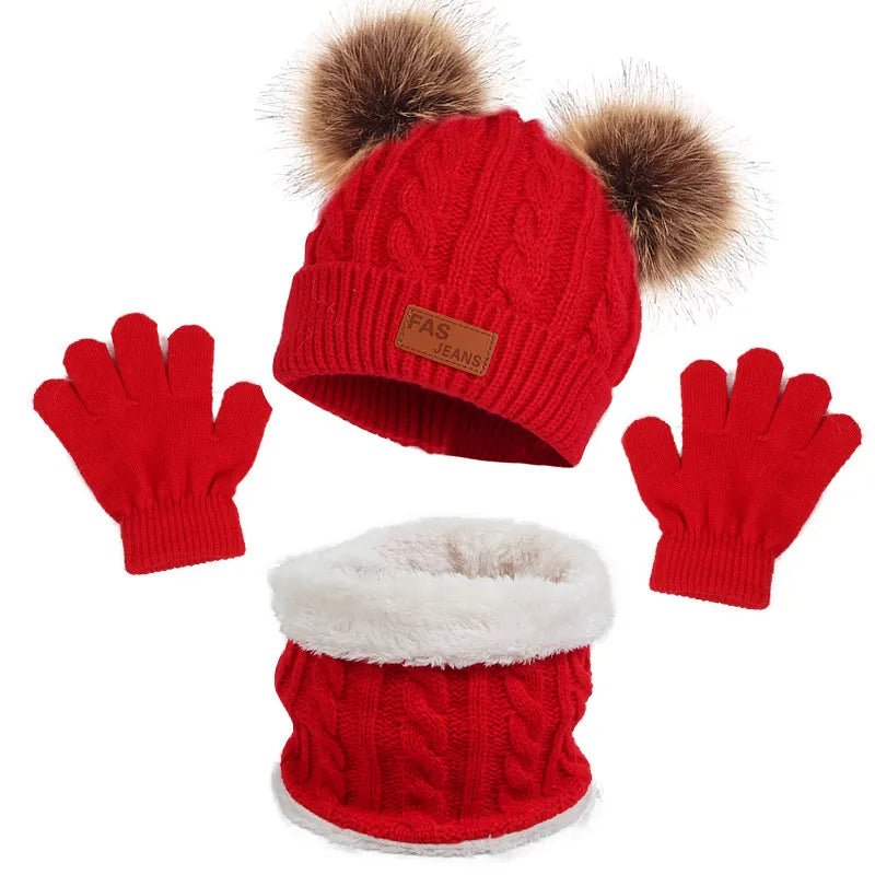 3Pc Winter Baby Set - Hat, Scarf, Gloves, Pompom, 1-5Y