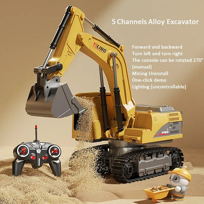 Alloy RC Excavator Toy with Lights & Sound, Kids Engineering Gift