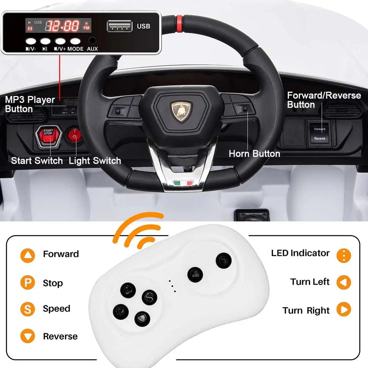 Kids' Electric Car with Remote - 4-Wheel LED & Music Ride-On