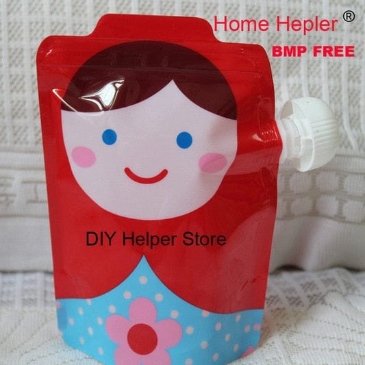 Reusable cute squeeze packaging bags with zip lock Kids feeding pouches