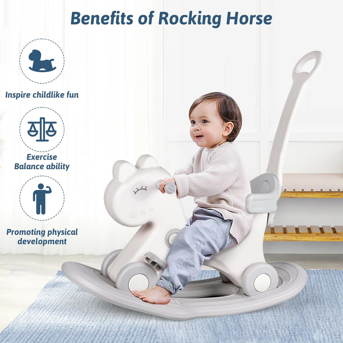 Rocking Horse Ride-On with Safety Push Handle (33.5")