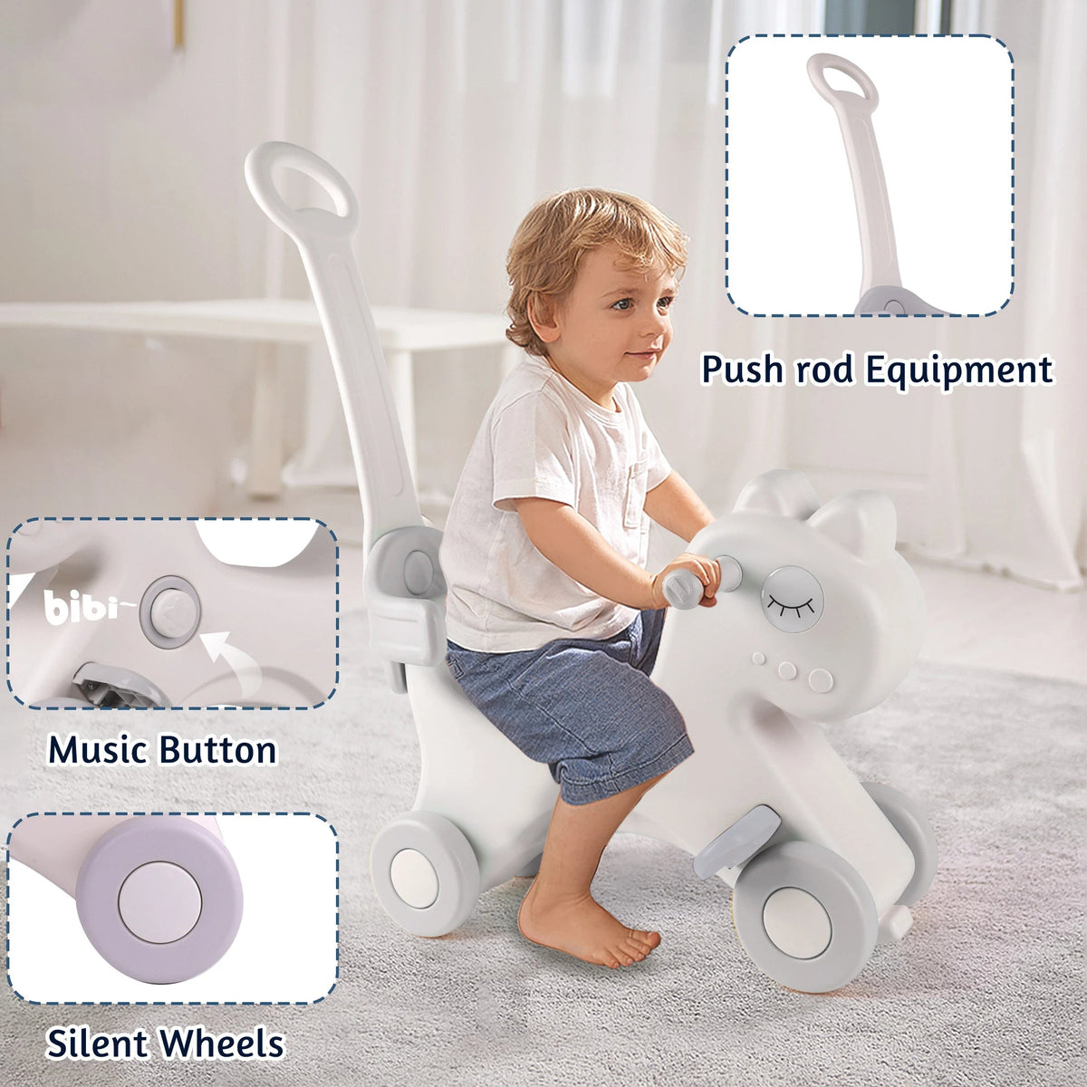 Rocking Horse Ride-On with Safety Push Handle (33.5")