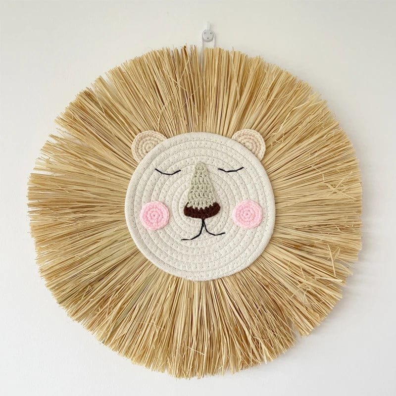 Nordic Handmade Lion Wall Decor - Woven Cotton & Straw