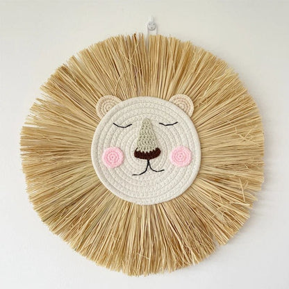 Nordic Handmade Lion Wall Decor - Woven Cotton & Straw