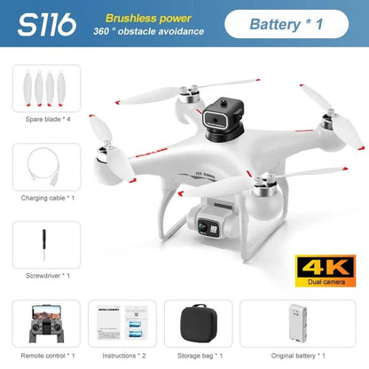 S116 8K Drone - Brushless Motor, Obstacle Avoidance, Dual Cam, 50x Zoom Quadcopter