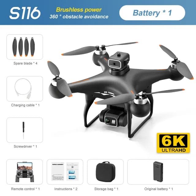 S116 8K Drone - Brushless Motor, Obstacle Avoidance, Dual Cam, 50x Zoom Quadcopter