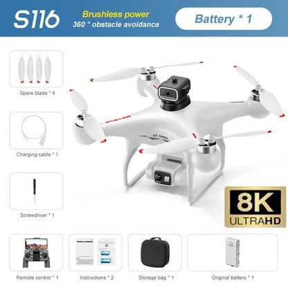 S116 8K Drone - Brushless Motor, Obstacle Avoidance, Dual Cam, 50x Zoom Quadcopter