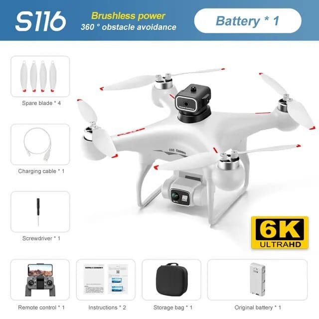 S116 8K Drone - Brushless Motor, Obstacle Avoidance, Dual Cam, 50x Zoom Quadcopter