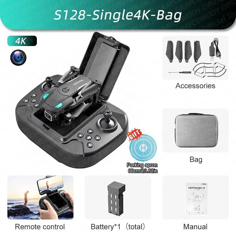 S128 Mini Drone - 4K HD Cam, 3-Sided Obstacle Avoidance, Foldable Quadcopter