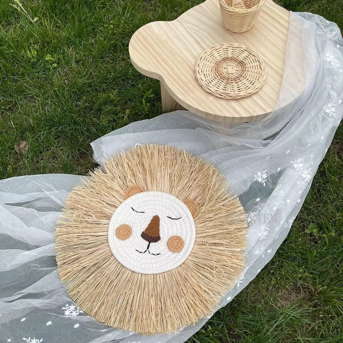Nordic Handmade Lion Wall Decor - Woven Cotton & Straw