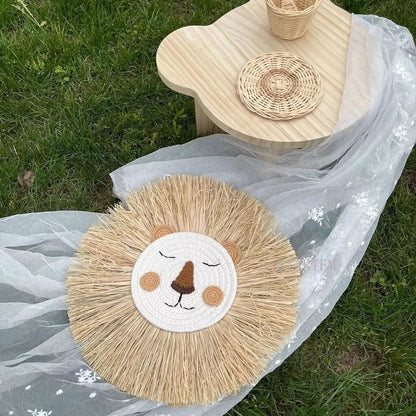 Nordic Handmade Lion Wall Decor - Woven Cotton & Straw