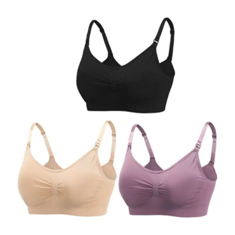 3pc Maternity Nursing Bra Set - Seamless, Breathable Cotton