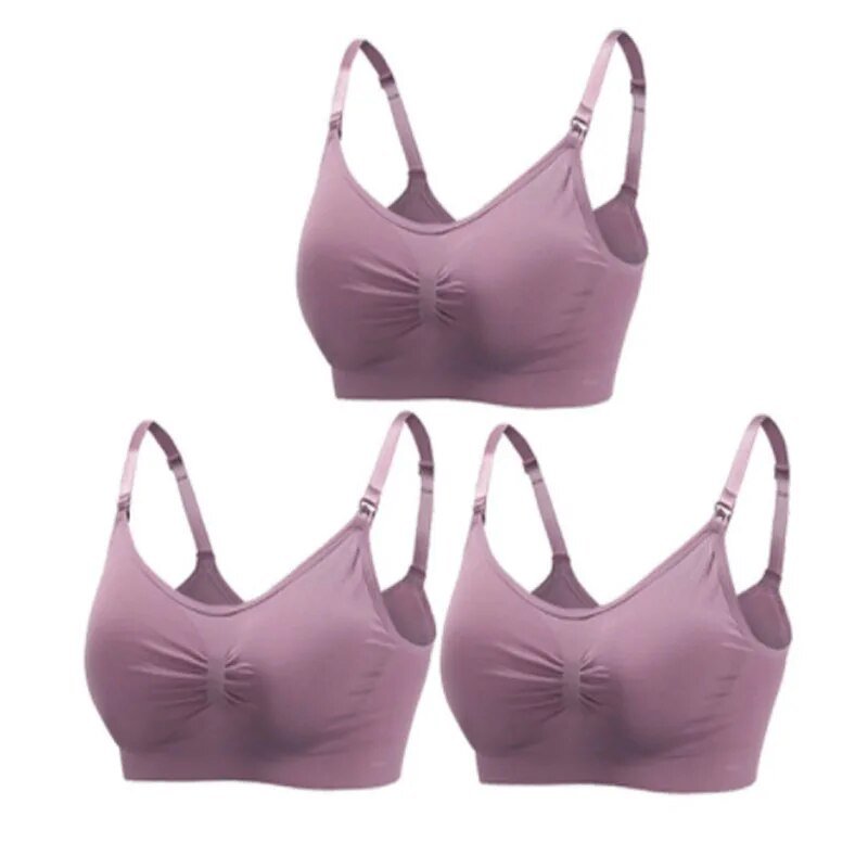 3pc Maternity Nursing Bra Set - Seamless, Breathable Cotton
