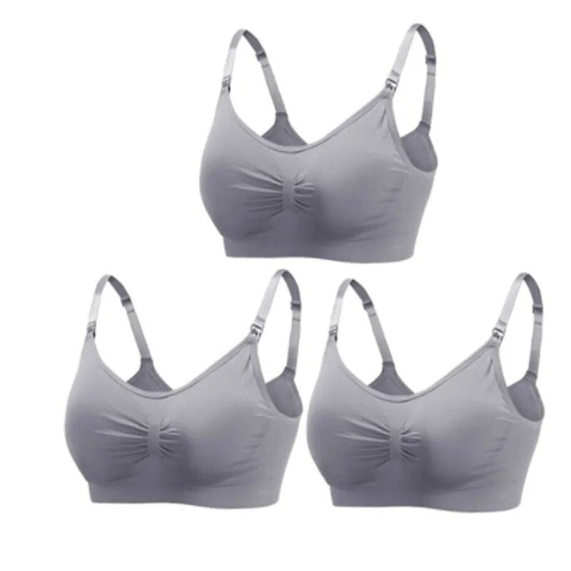 3pc Maternity Nursing Bra Set - Seamless, Breathable Cotton