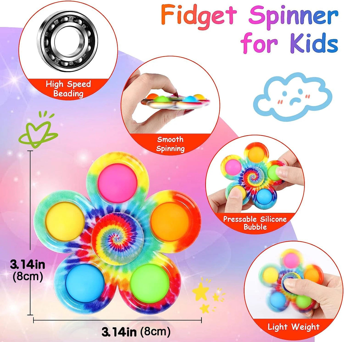 Tie-Dye Pop Fidget Spinner – Sensory Stress-Relief Toy