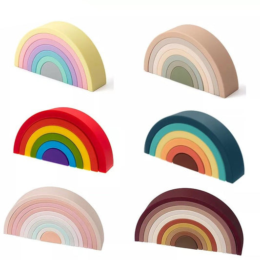 6-10pc BPA-Free Silicone Baby Blocks - Rainbow Montessori Toy
