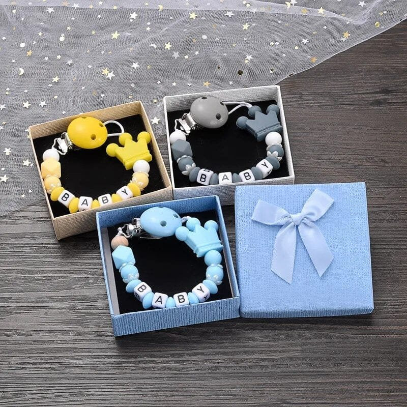 Personalized Baby Pacifier Clips with Name - Silicone Beaded Chain