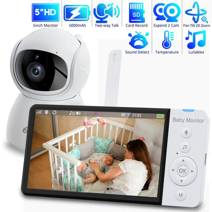 5.0" Wireless Video Baby Monitor with PTZ Camera & 5000mAh Battery