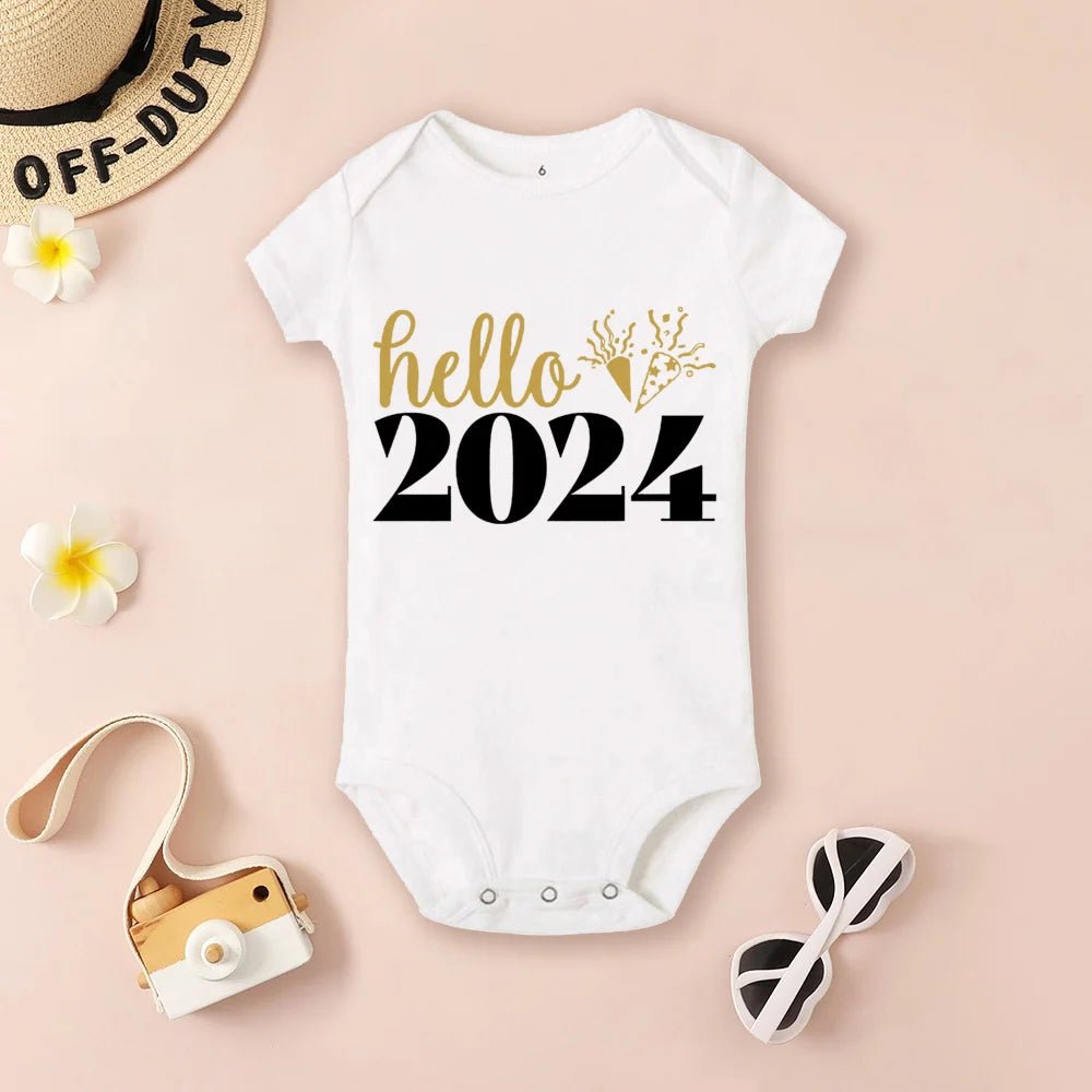 Hello 2024 Baby Bodysuit: Short Sleeve Romper Shower Gift
