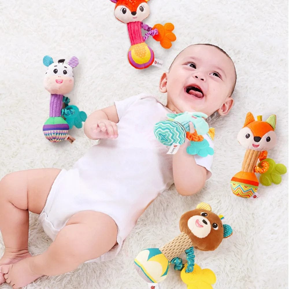 Soft Stuffed Animal Rattles - Sensory Baby Toy with Squeaker