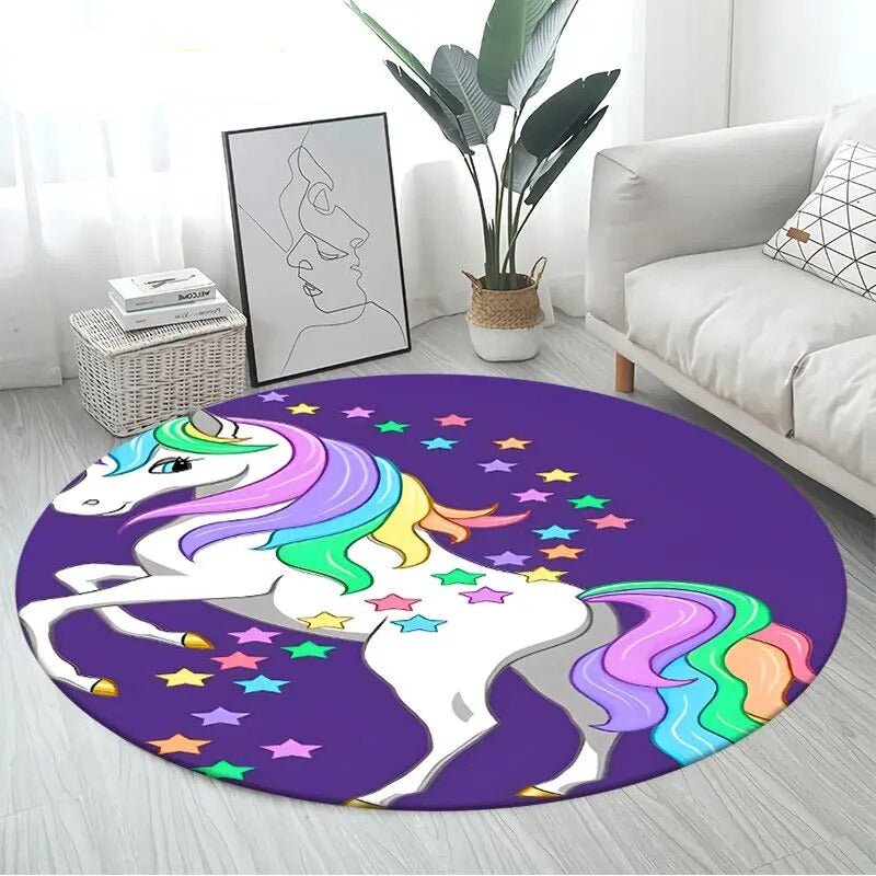 3D Unicorn Cartoon Area Rug - Large Round Non-Slip Mat for Kids