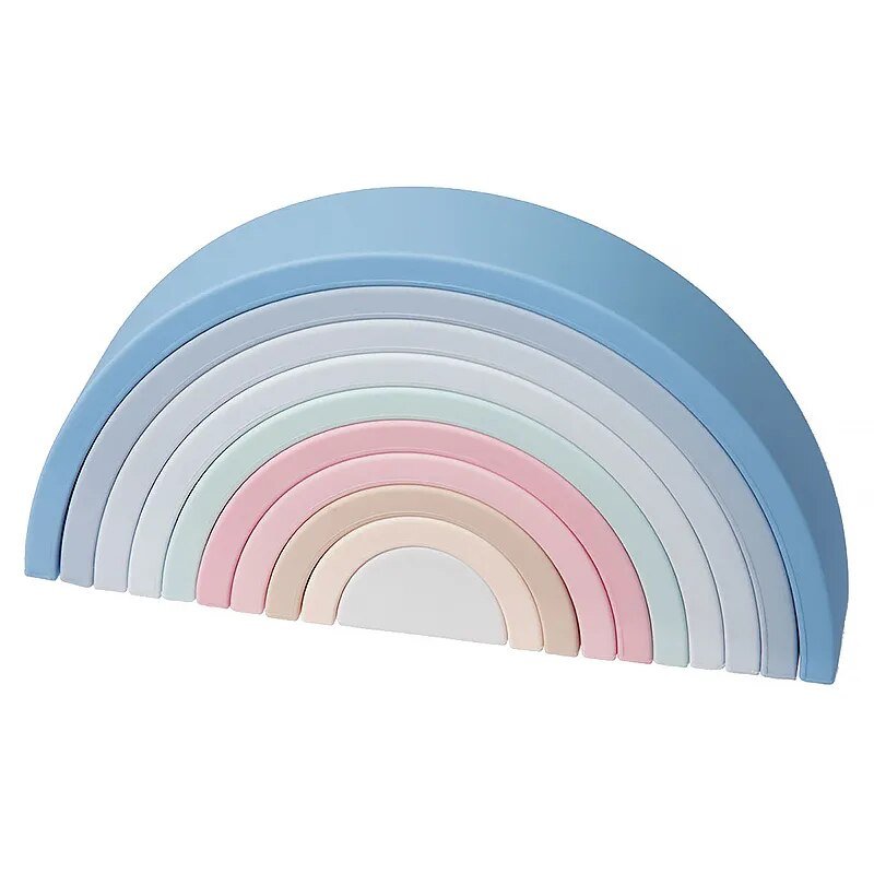 6-10pc BPA-Free Silicone Baby Blocks - Rainbow Montessori Toy