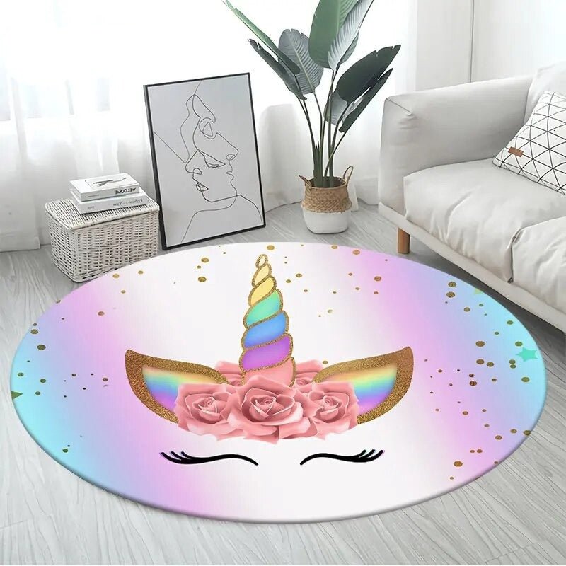 3D Unicorn Cartoon Area Rug - Large Round Non-Slip Mat for Kids