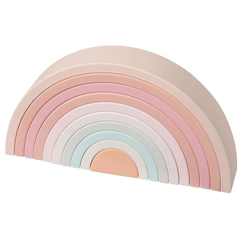 6-10pc BPA-Free Silicone Baby Blocks - Rainbow Montessori Toy