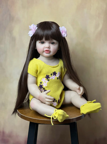 55cm Soft Silicone Reborn Baby Girl - Lifelike, Long Hair