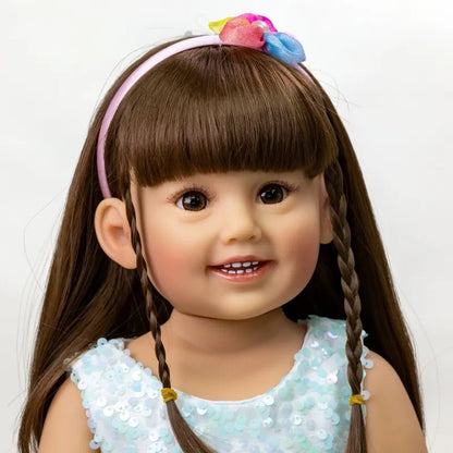 55CM Reborn Toddler Fashion Doll - Blue Skirt, Soft Silicone, Lifelike
