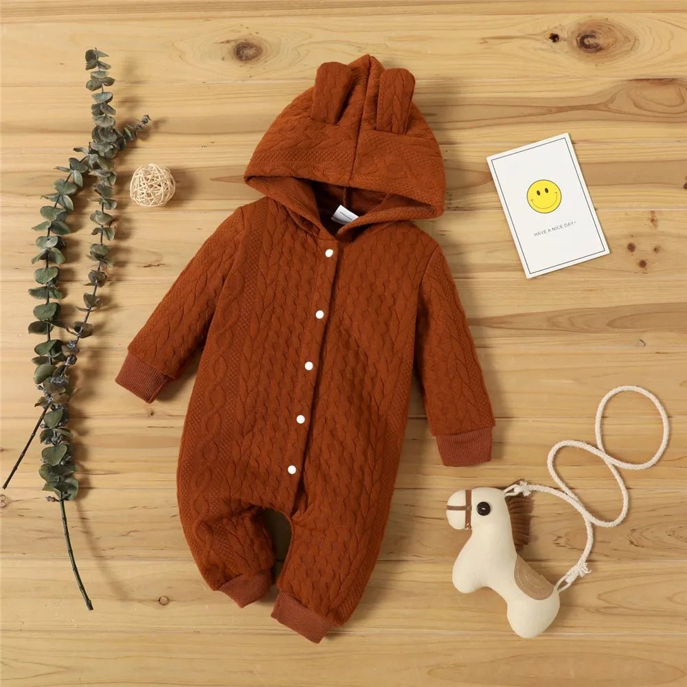 Cozy Hooded Ears Baby Romper - Autumn/Winter, Long Sleeve