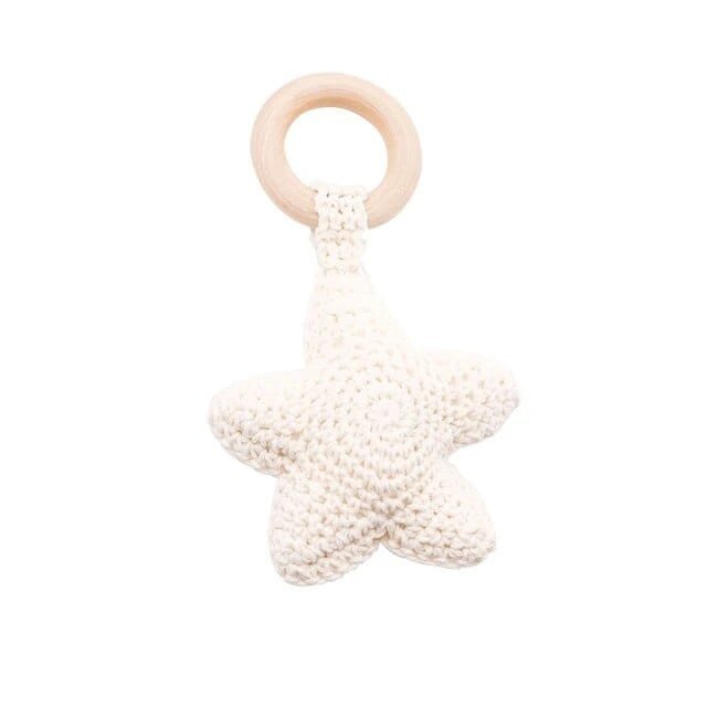 Wooden Baby Rattle & Teether - Crochet Animal Designs