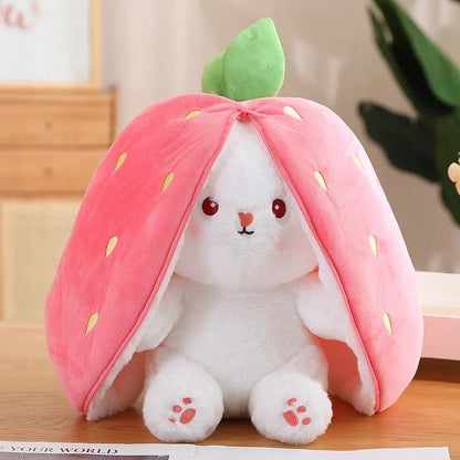 18/25cm Carrot Rabbit in Strawberry Bag, Soft Toy for Kids