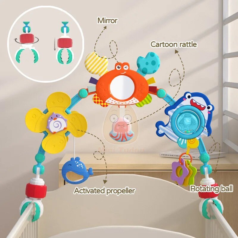 Musical Rattle Stroller Arch - Adjustable Crib Mobile for Newborns