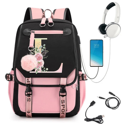 Pink Alphabet Backpack with Gold Letters