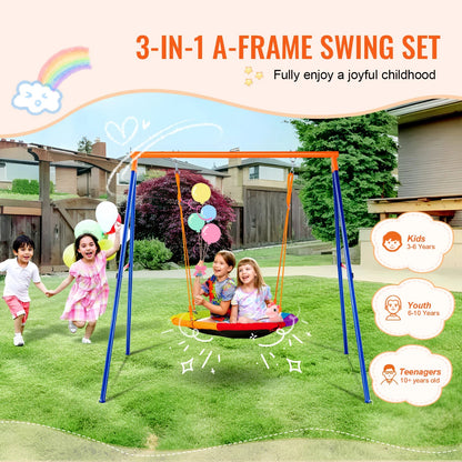 SucceBuy 3-Seat Backyard Swing Set (600 lbs)