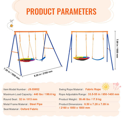 SucceBuy 3-Seat Backyard Swing Set (600 lbs)