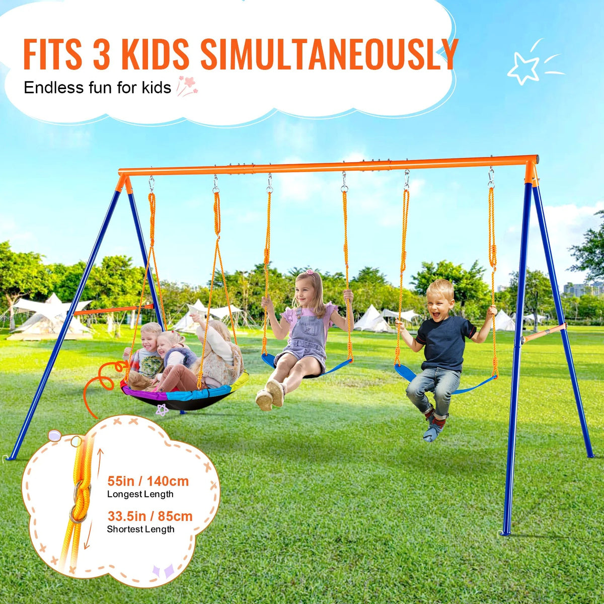 SucceBuy 3-Seat Backyard Swing Set (600 lbs)