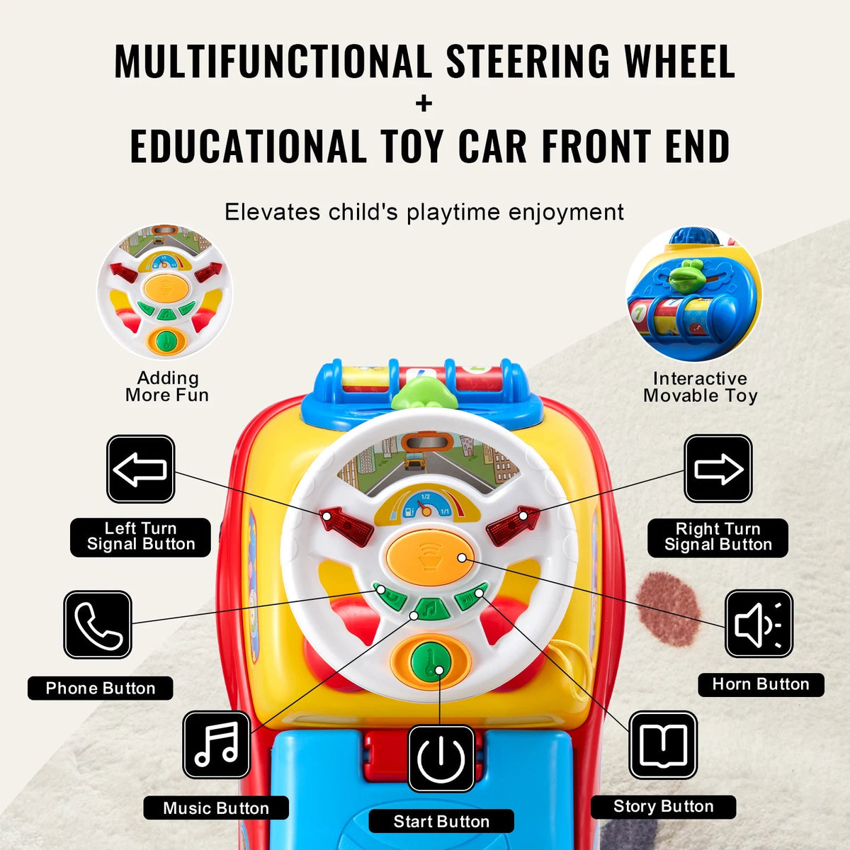 SucceBuy Toddler Sit-to-Stand Ride-On Push Car with Music