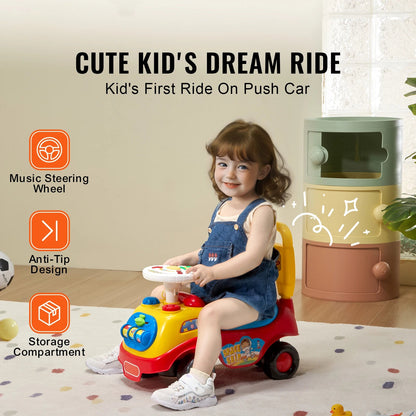 SucceBuy Toddler Sit-to-Stand Ride-On Push Car with Music