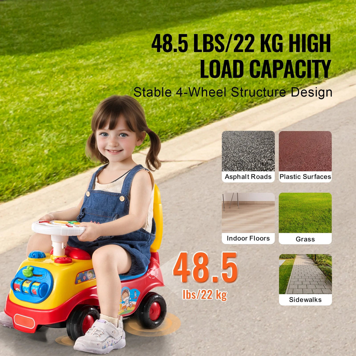 SucceBuy Toddler Sit-to-Stand Ride-On Push Car with Music