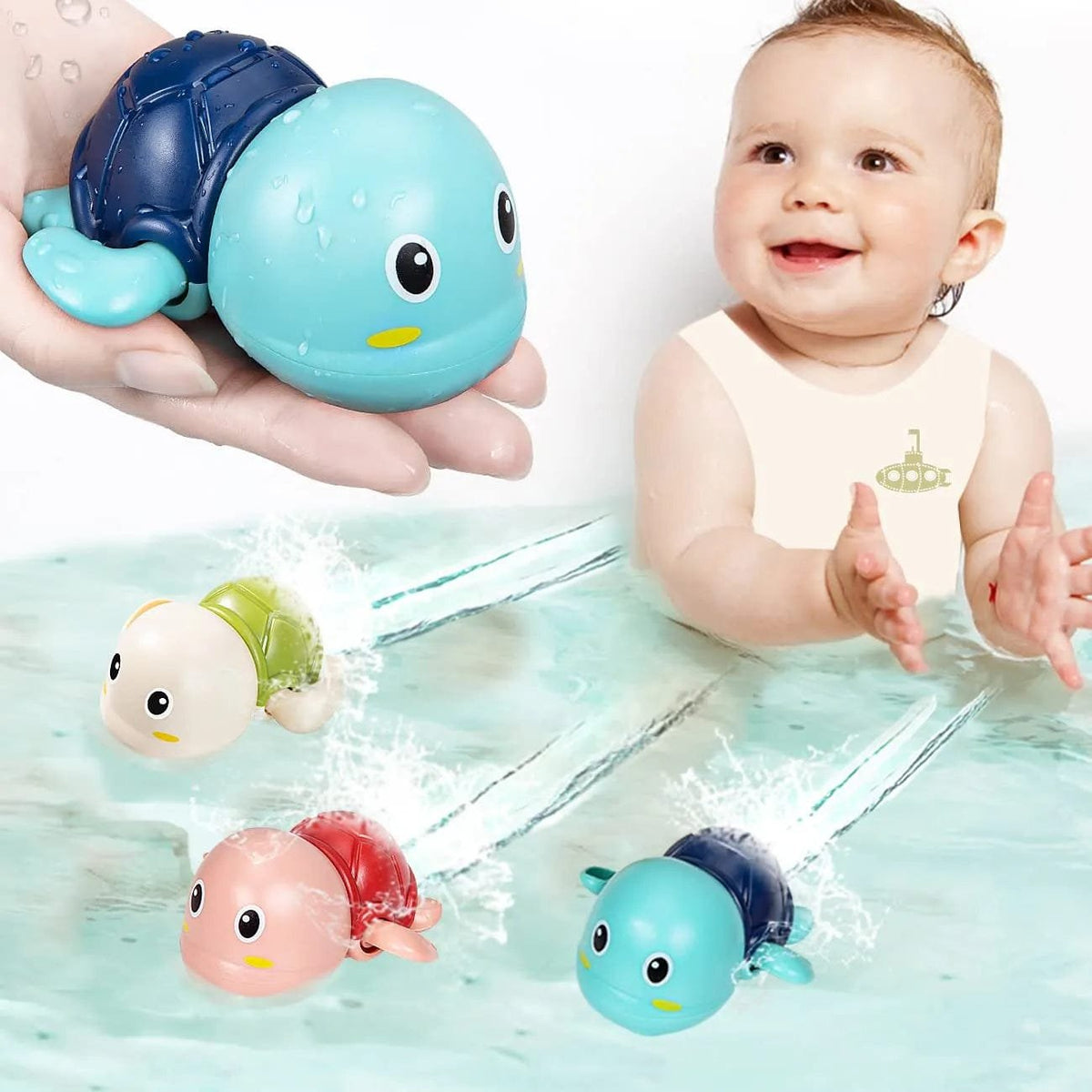 Swimming Turtle & Whale Bath Toys, Clockwork Water Play for Kids