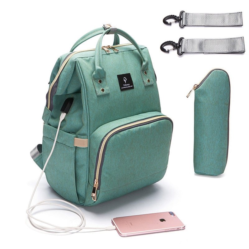 Baby Diaper Bag With USB Interface Large Capacity Waterproof Nappy Bag