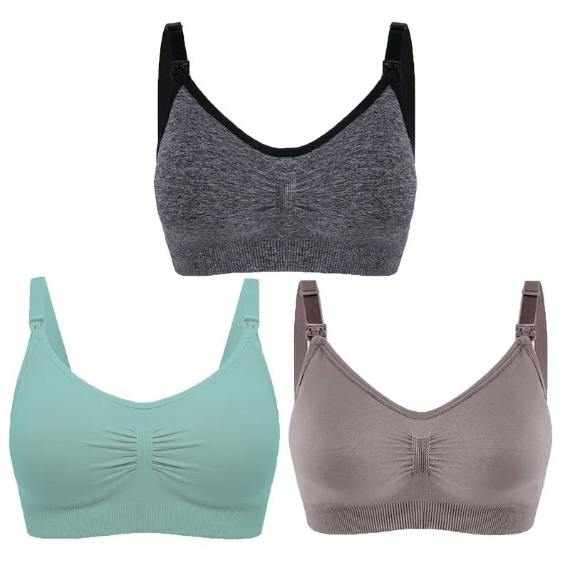 3pc Maternity Nursing Bra Set - Seamless, Breathable Cotton