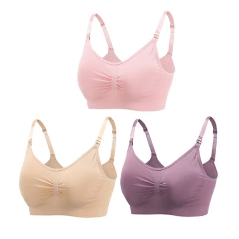 3pc Maternity Nursing Bra Set - Seamless, Breathable Cotton