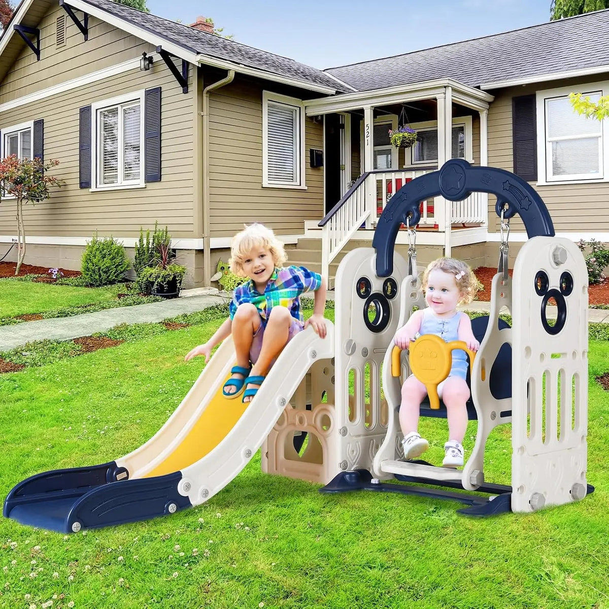 Toddler 3-in-1 Swing & Slide Playset with Hoop