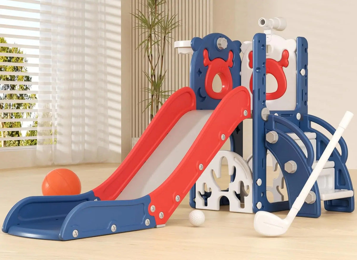 7-in-1 Toddler Slide with Basketball & Mini Golf – Indoor/Outdoor