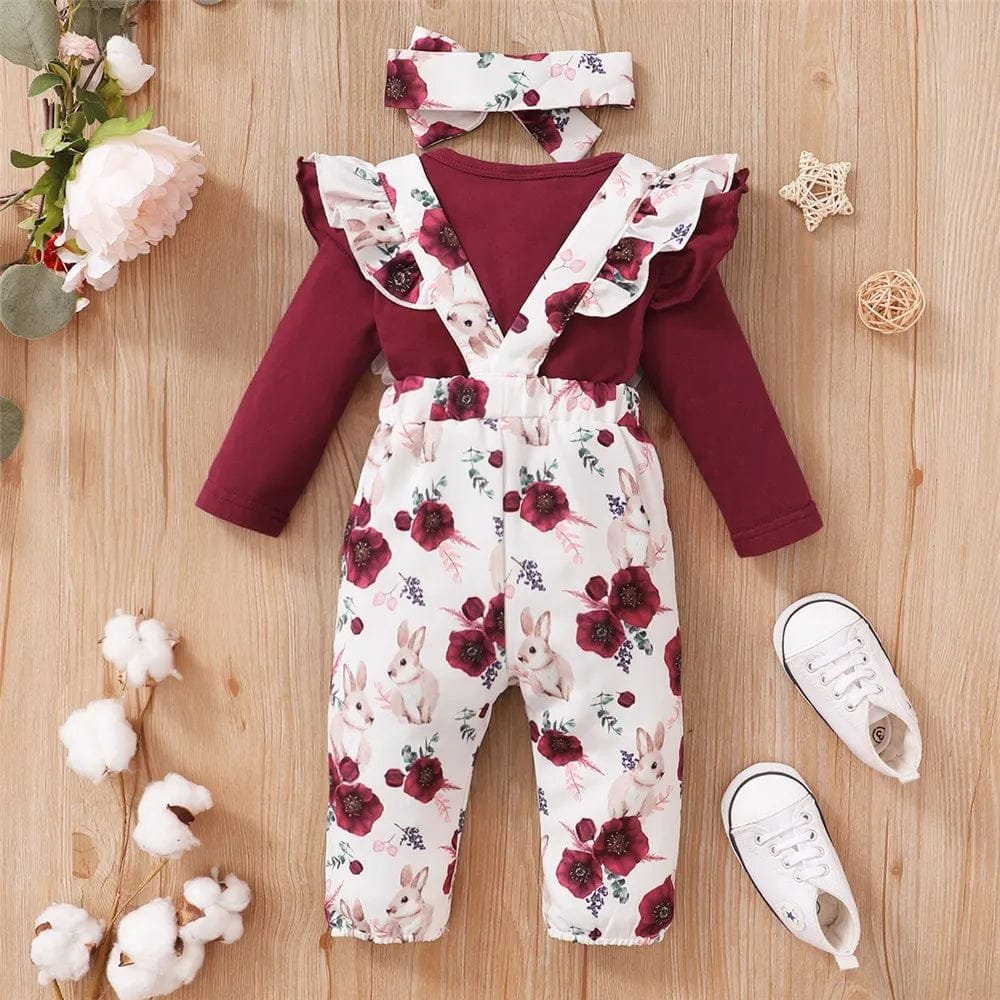0-18M Red Long-Sleeve Bodysuit & Flower Pants Set - New Year