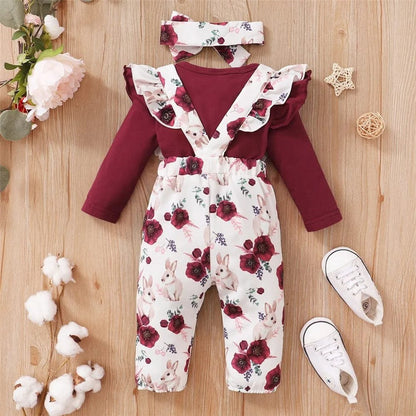 0-18M Red Long-Sleeve Bodysuit & Flower Pants Set - New Year